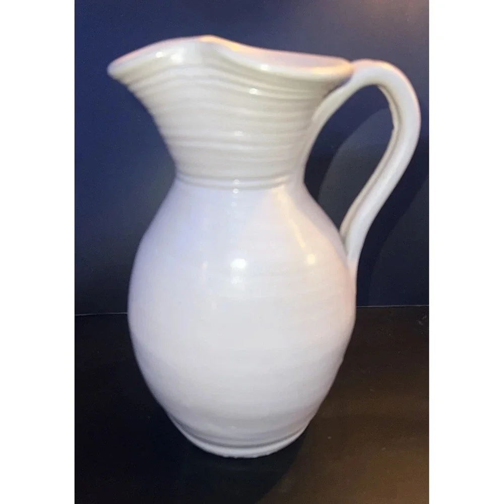 Williamsburg Pottery Pitcher Jug Vase Cobalt Blue Salt Glaze Floral 8.25